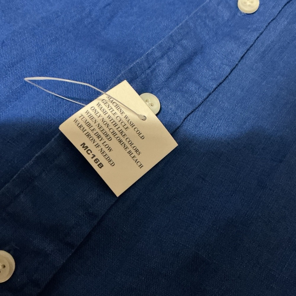 Ralph Lauren Linen Shirt Mens 2XB Big Blue Short Sleeve Button Down Slim Fit NWT - Picture 5 of 8